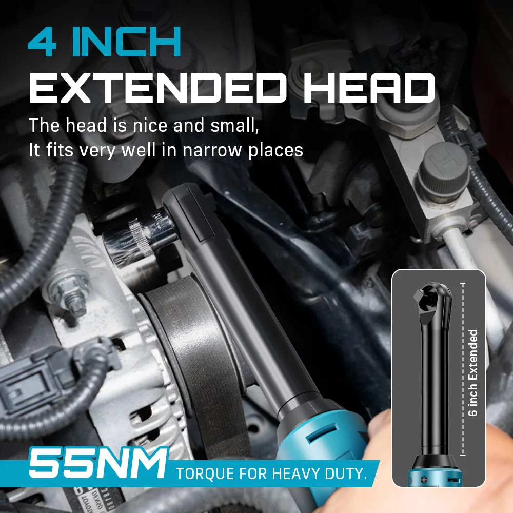 SEESII 3/8 "مفتاح ربط بسقاطة لاسلكي 55Nm مفتاح كهربائي مع 6" ممتد 12 فولت مفتاح ربط زاوية قابل لإعادة الشحن أدوات إصلاح السيارات الكهربائية #3