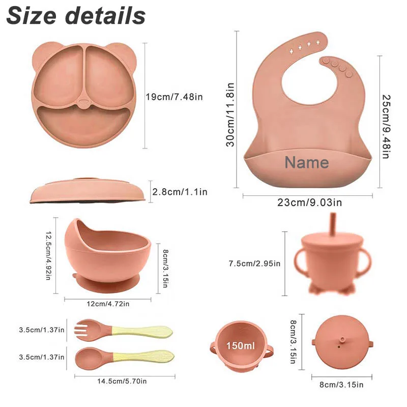 Personalized Name Tableware For Kids Silicone Suction Cup Plate Bowl Baby Feeding Set Children Dinner Dishes Bowl Spoon Cup