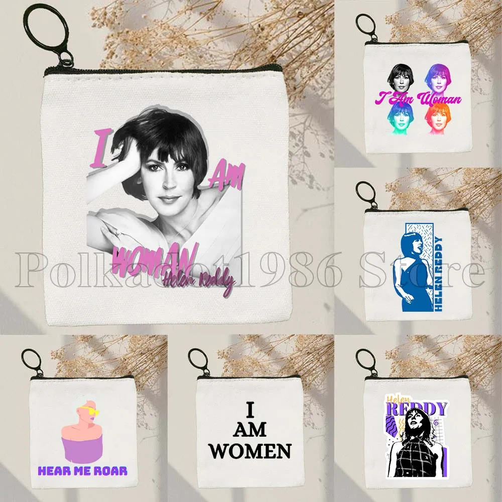 

I Am Woman Music Artist Art Helen Reddy Fan Gifts Canvas Coin Purse Small Square Bags Key Travel Storage Card Bag Wallet Pouch