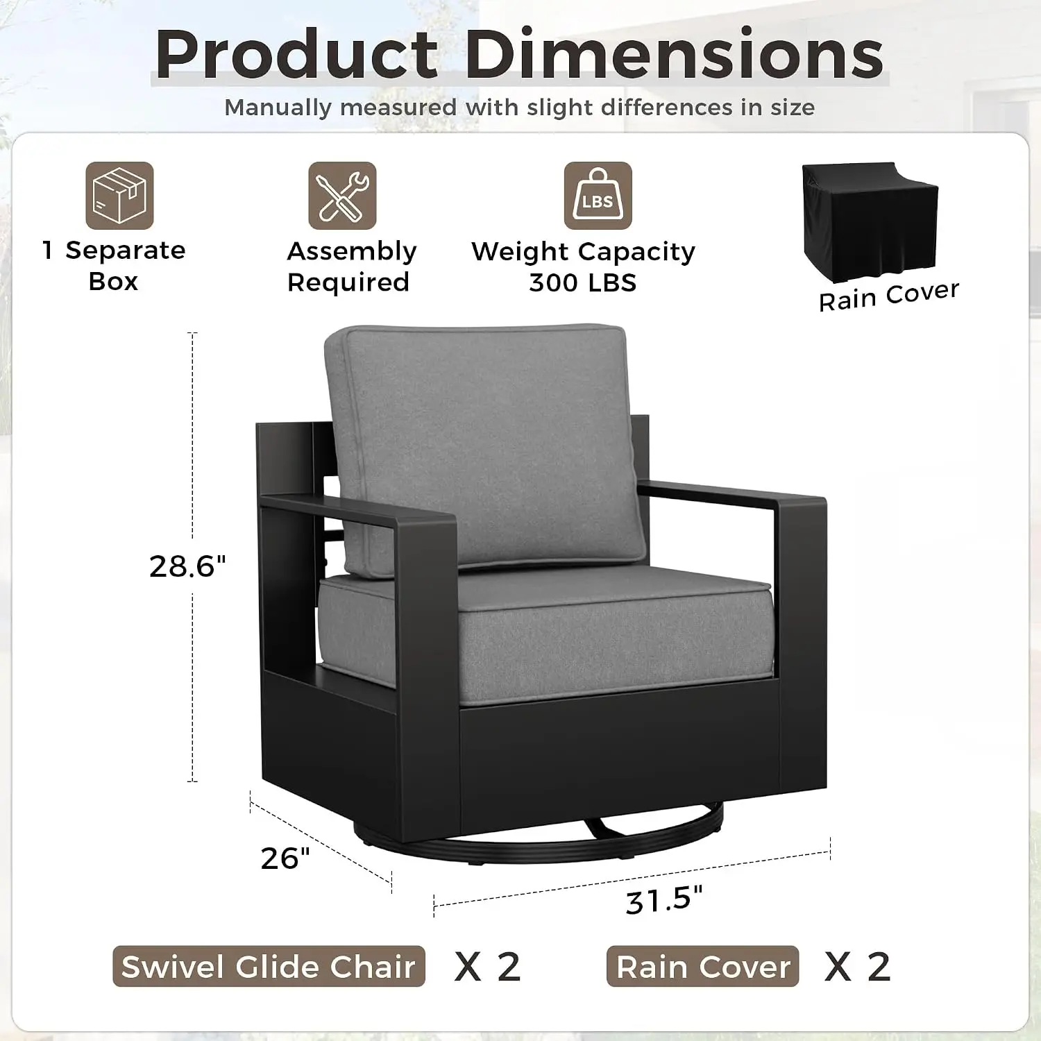 Aluminum Outdoor Swivel Rocker Patio Chairs Set of 2, All-Weather Metal Outdoor Chair with 6 Inch Thick Cushions,Customized