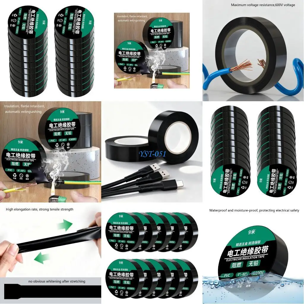 

E15A 10/20Rolls 9Meter PVC Electrical Tape With Great Heat Resistance Electric Tape Perfect For Construction And Repairs