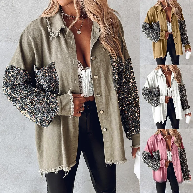 

Открытый кардиган с блестками в стиле пэчворк Jaet Женская верхняя одежда для поездок на работу Sle Летняя коллекция Китайский производитель