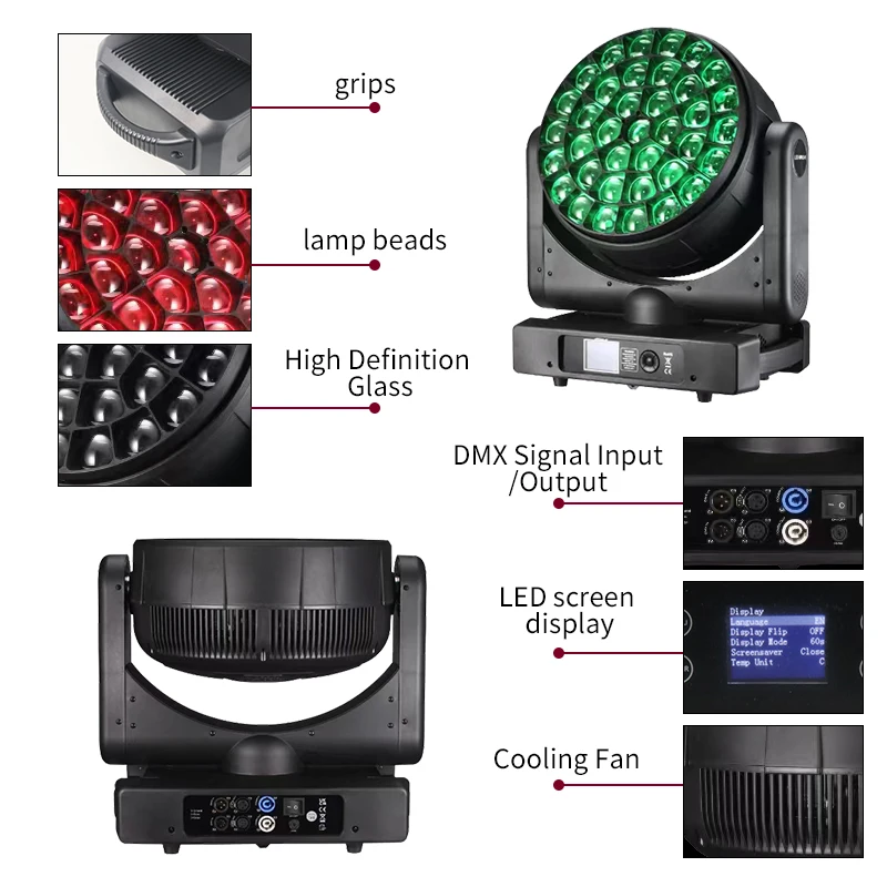 Imagem -04 - Feixe Zoom Wash Led Movendo Cabeça 37x40w Rgbw Grande Olho de Abelha K20 Led Movendo Cabeça Luz de Palco de Discoteca