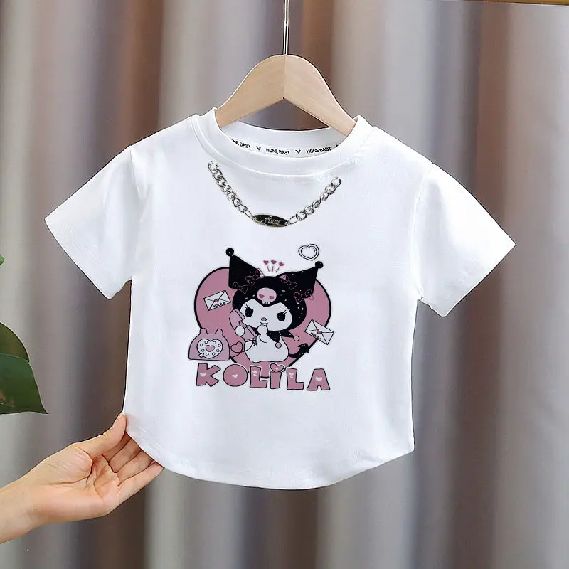 Anime sanhos Kids manica corta Kuromi Boy Girl Cotton t-shirt Cartoon mezza manica Summer Fashion top larghi abbigliamento Casual per bambini