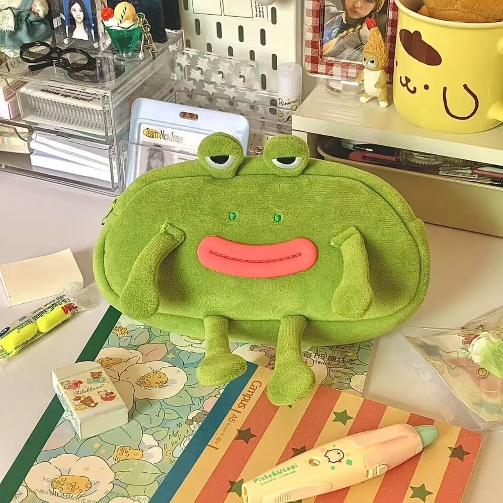 Desktop Organizer Big Mouth Frog Pen Bag Large Capacity Cosmetic Pouch Stationery Pouch Plush Pencil Holder Pencil Cases Student