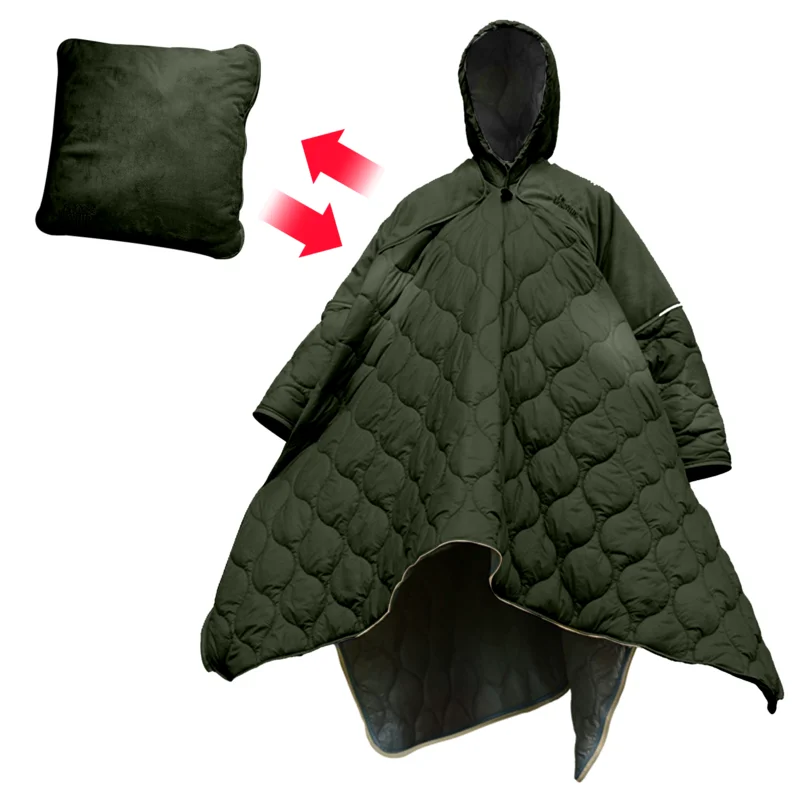 Camping Sleeping Bag Camping Sleeping Quilt Camping Cloak Cape Warm Lazy Blanket Portable Hooded Waterproof Stadium Blanket For