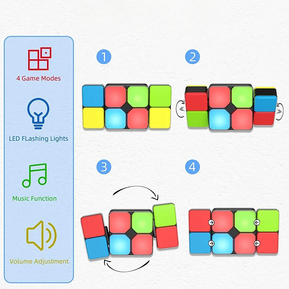 Cube magique clignotant musical, jouet puzzle, toboggan rabattable, 4 modes de jeu, éducation, musique avec lumière, blocs magiques éducatifs