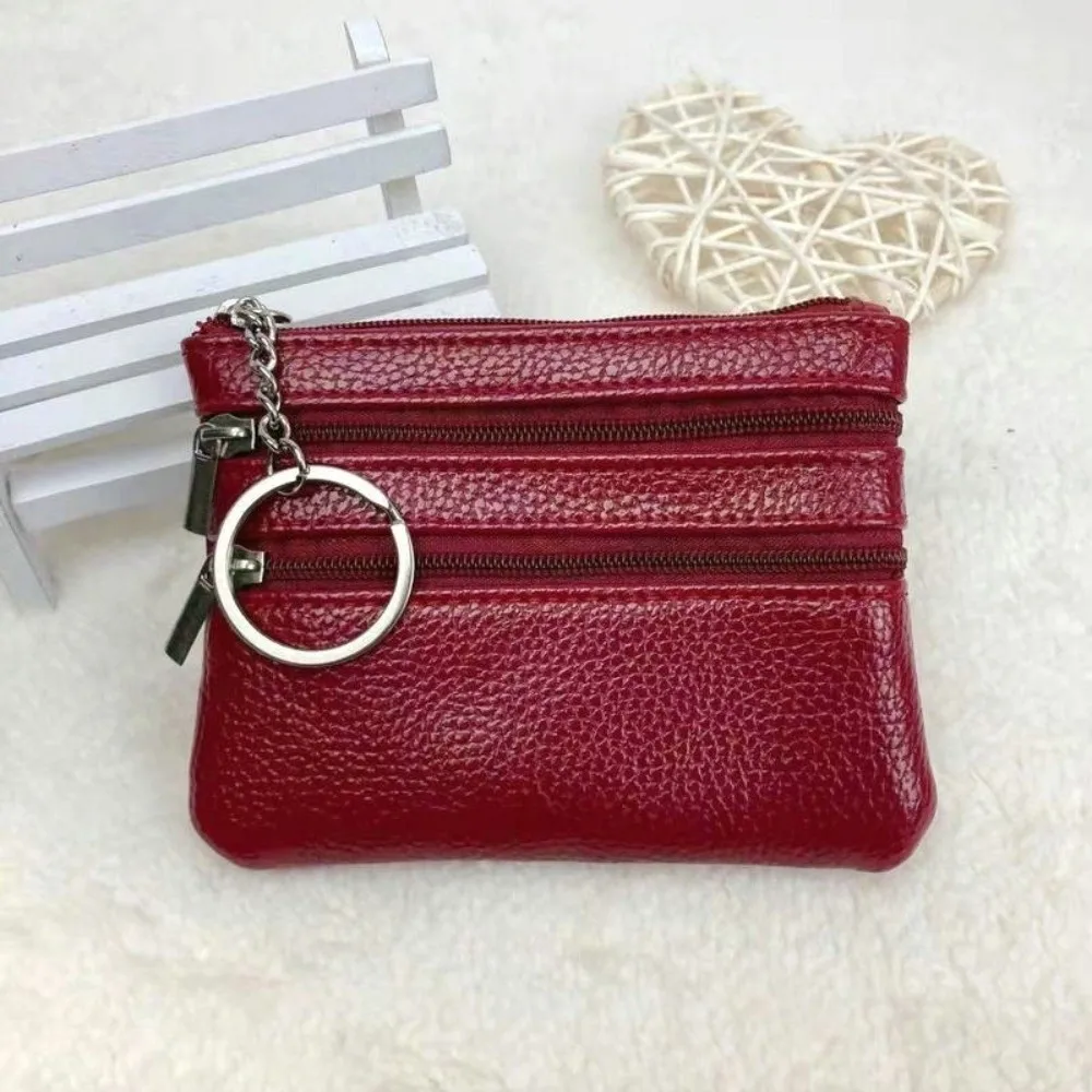 Portable PU Leather Money Coin Purse Wear-resistant Waterproof Credit Card Holoder Zipper with Key Ring Pocket Purse Male
