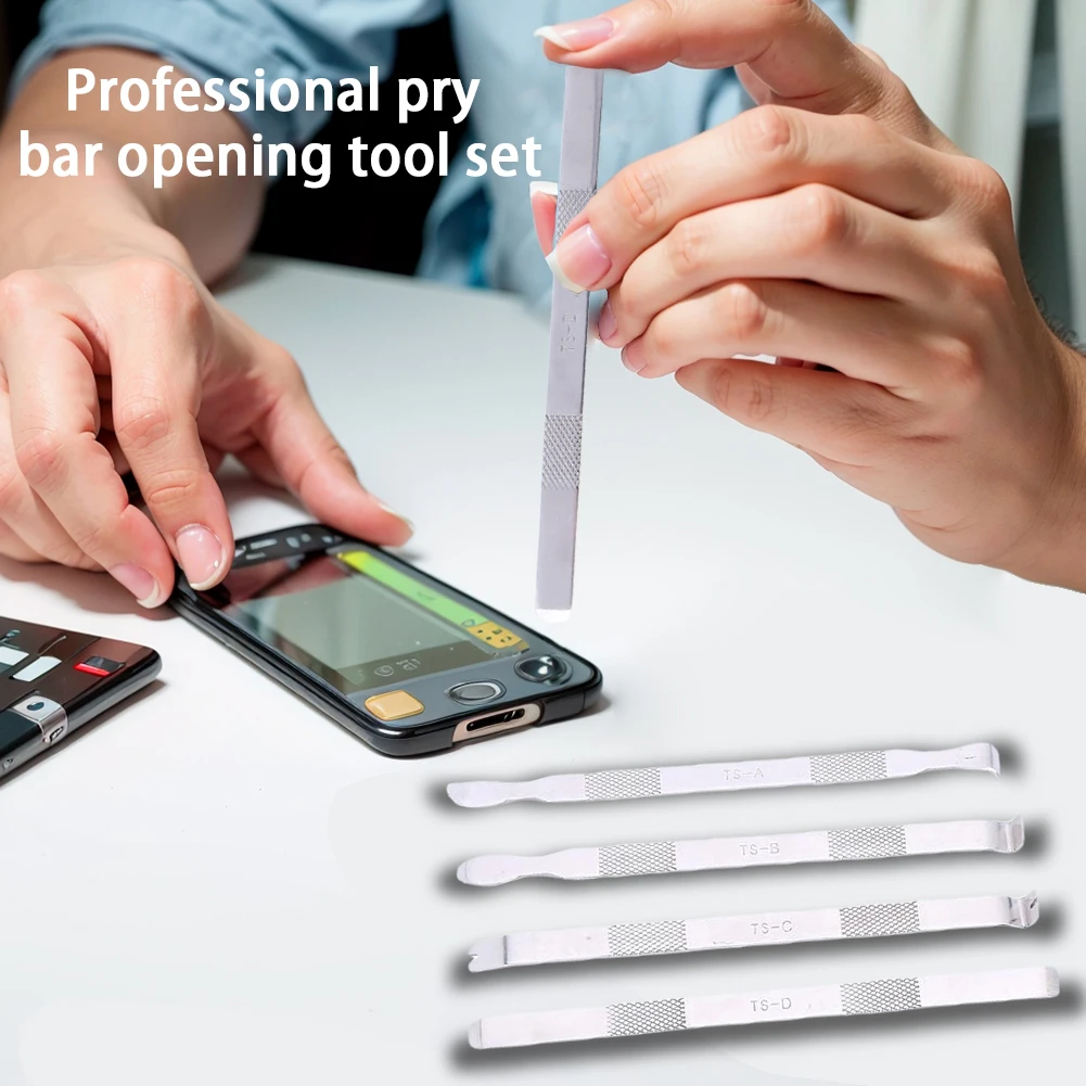 Kit d'ouverture de pied de biche en métal 4 en 1, TS-A/B/C/D Outil professionnel d'ouverture de barre de levier pour remplacement de boîtier arrière en verre de téléphone