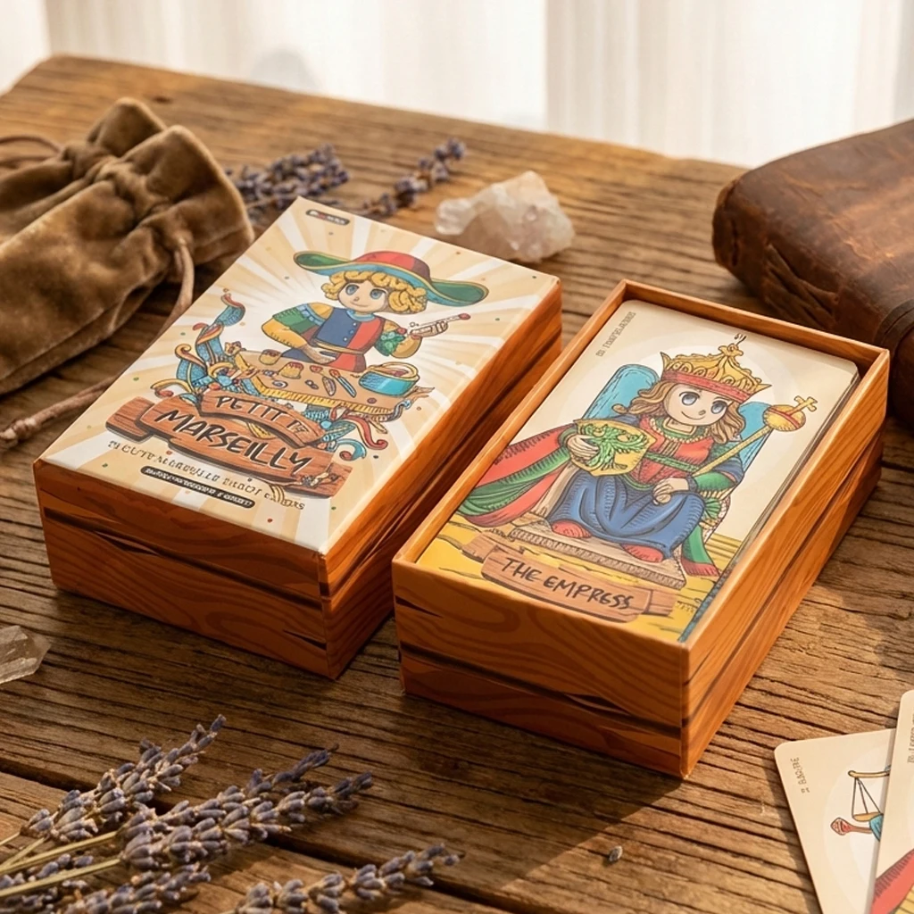 Petit De Marseilly Tarot Deck, 78 Pcs Cute Chibi Marseille Tarot Cards 12*7cm in Rigid Box Double-embossed Cardstock