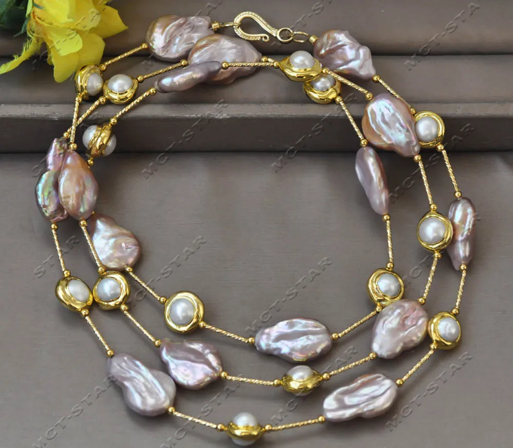 

Z13077 45'' 25mm Peacock-Lavender Drop Coin White Gold Plated Pearl Necklace