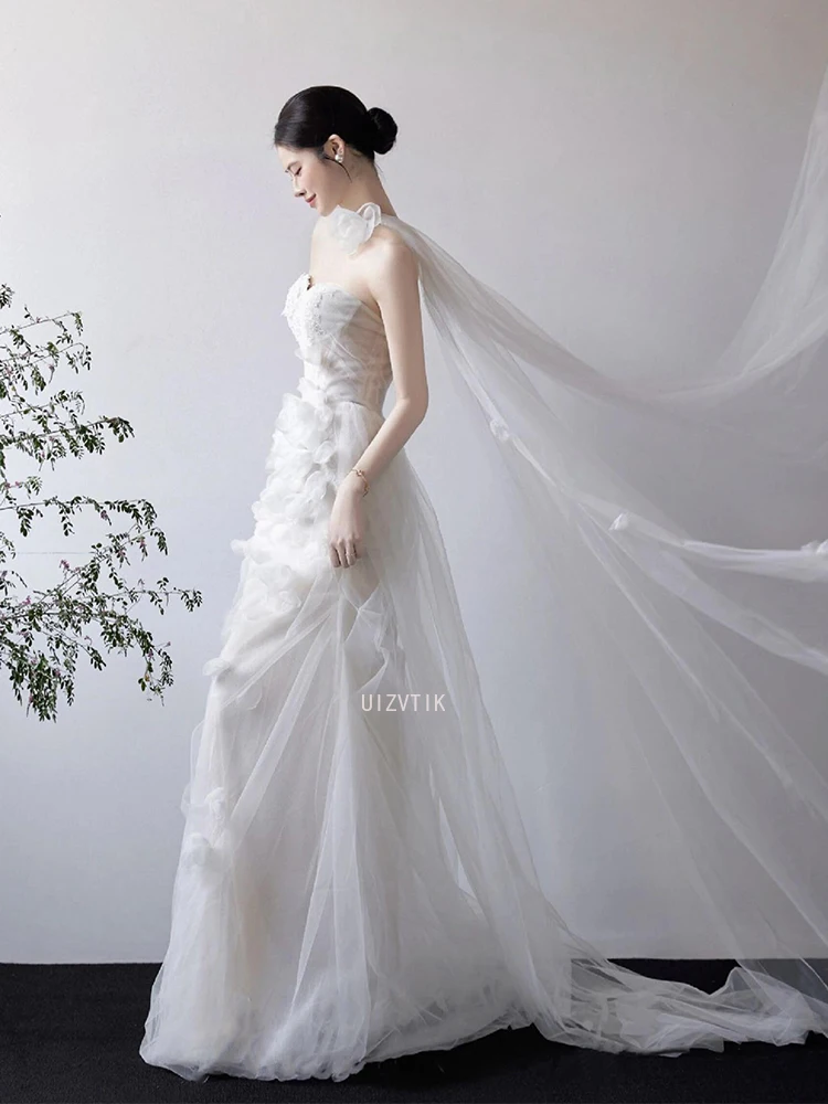 Luksusowe suknie ślubne syreny damskie bez ramiączek z odpinanym trenem suknia balowa elegancka aplikacja sesja zdjęciowa ślubna sukienka szyta na miarę