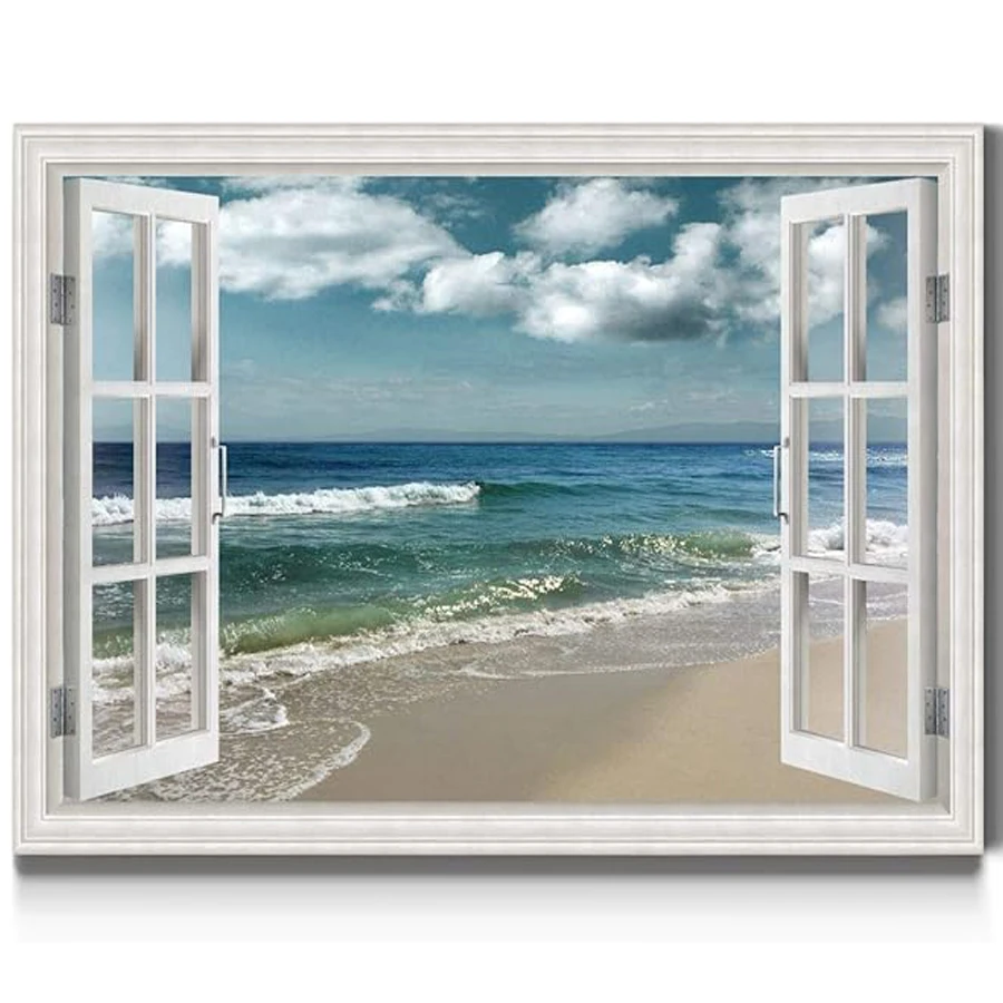Wolkiger Ozean Strand Himmel Bezauberndes vollständiges Diamantgemälde Strand- und Meerblick aus dem Fenster 3D-Stickerei Mosaik Heimdekoration