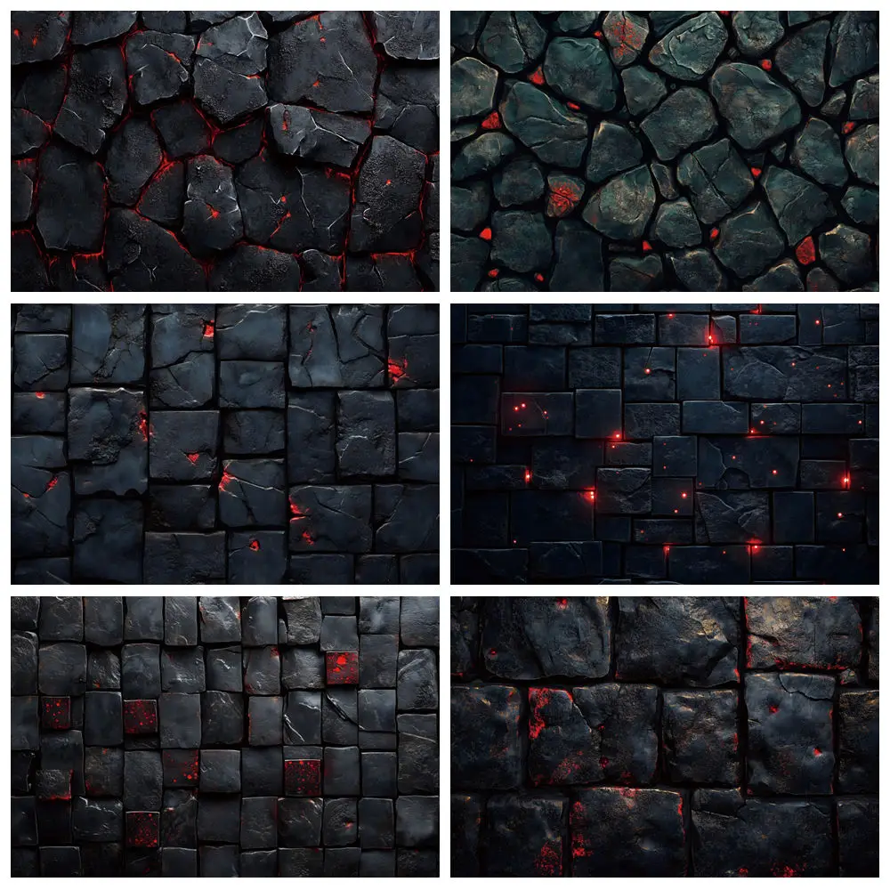 Deep Black Stone Wall Photography Backdrop Retro Natural Rock Wall Slate Red Texture Kids Adult Portrait Photo Background Decor