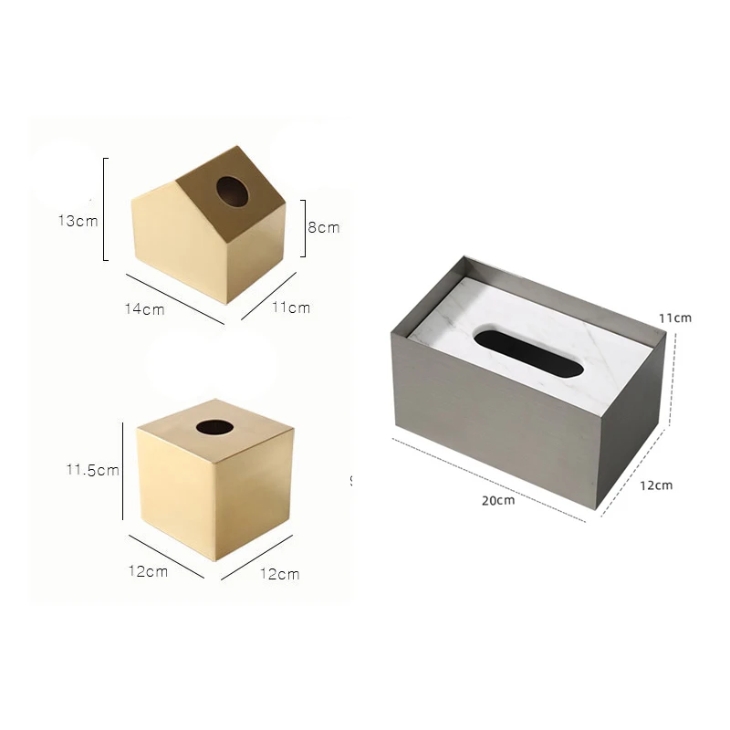 Golden Stainless Steel and Natural Marble Tissue Box Holder for Bathroom Toilet Living Room Bedroom Luxury Bathroom Accessories