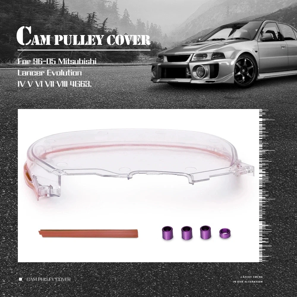 Car transparent timing belt cover suitable for 96-05 Mitsubishi Evolution Lancer EVO4-8 4G63 turbo crank pulley cover
