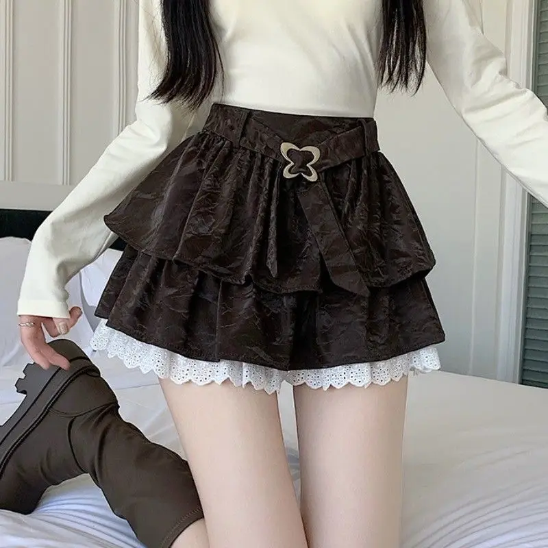 2025 Chic Summer Japanese Kawaii Mini Skirts Women Casual Y2k Lace A-Line Skirts Korean Fashion Clothing Bow Fluffy Skirt Feamle