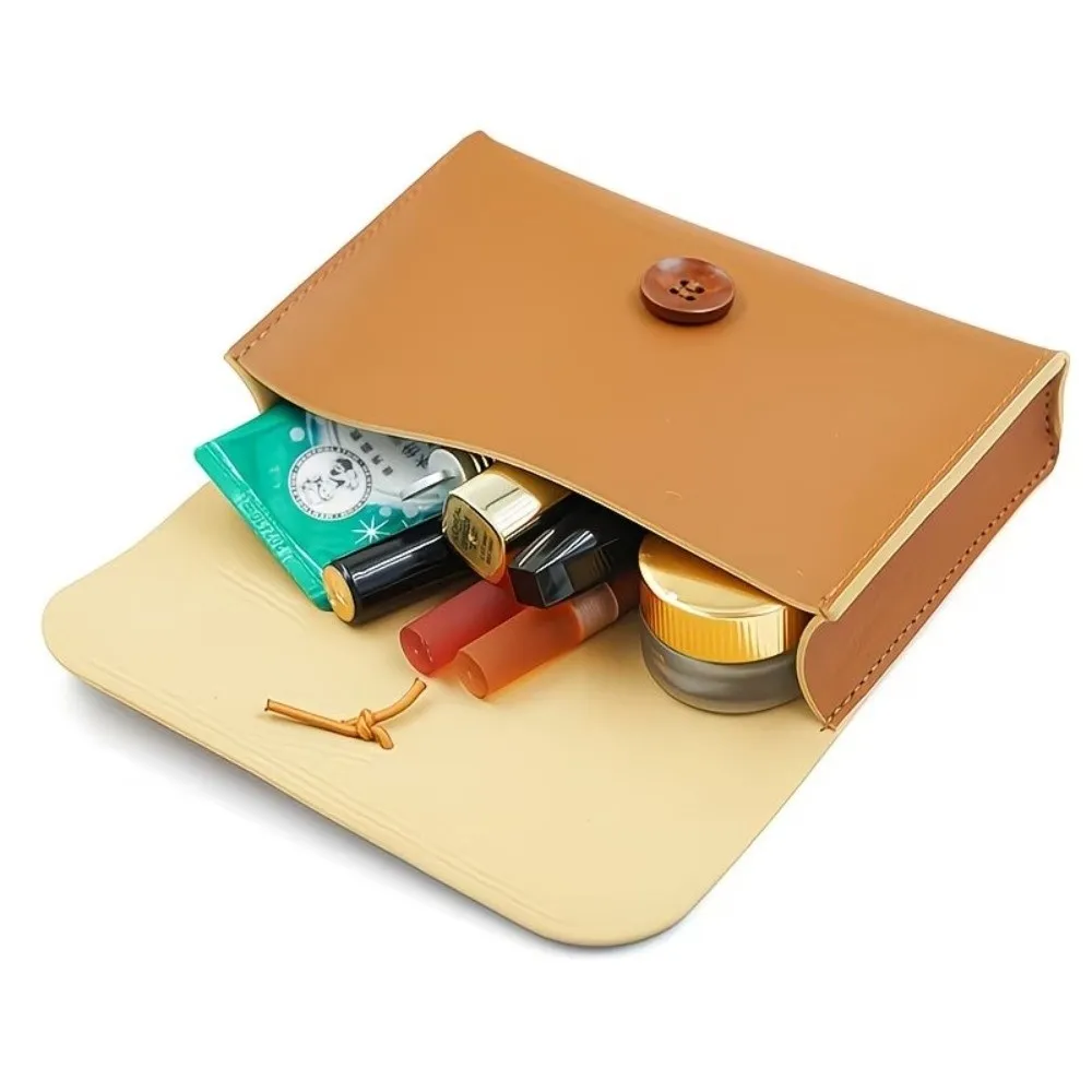Multi-purpose Envelope Shape Cosmetic Bag Button Closure Lightweight Travel Toiletry Bag Waterproof Faux Leather Makeup Bag