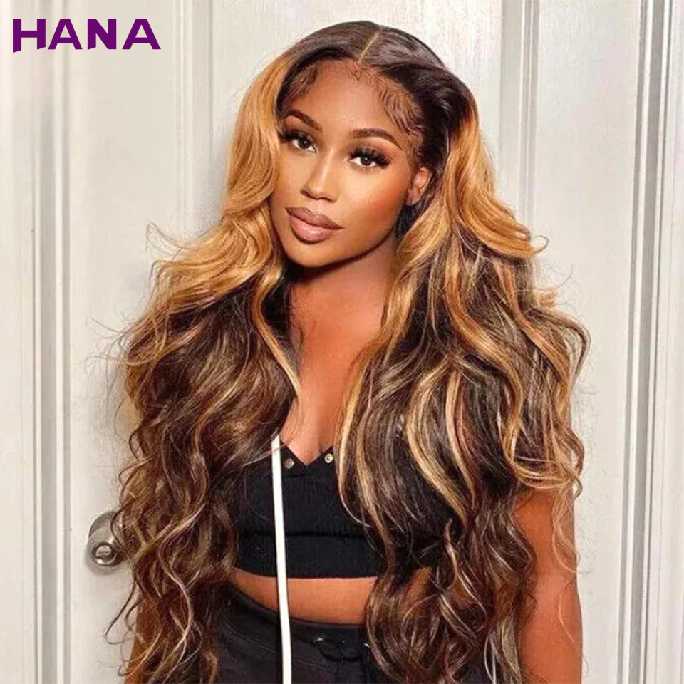 Highlight Brown Blonde Colored 13X4 13x6 Lace Front Wigs Human Hair For Women Ombre Honey Blonde Body Wave 5x7 Lace Closure Wig