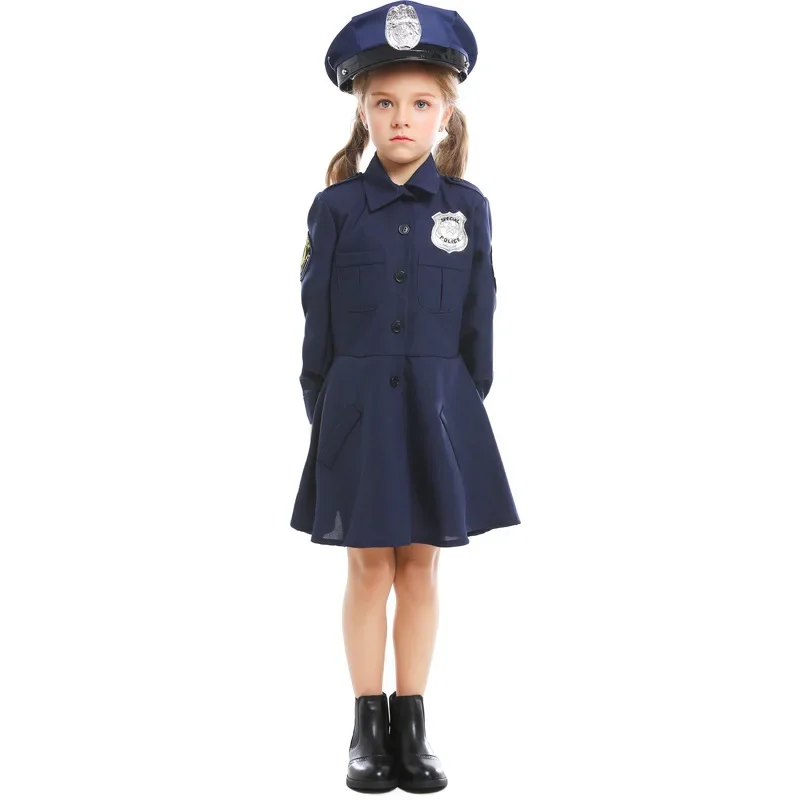 Umorden Cute Child Kids Police Officer Cops Costume for Girls Police Girl Role Play Uniform Halloween Mardi Gras Party Dress