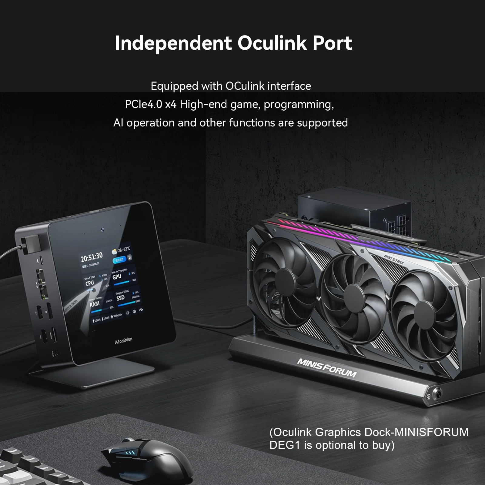 AtomMan Mini PC X7 Ti Intel Ultra 9-185H 4 inch Screen 2*USB4 2*5G RJ45 Camera Oculink Windows 11 Gaming PC Mini Computer WiFi7