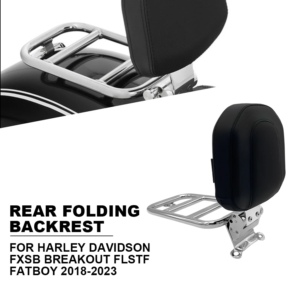 For Harley FXSB BREAKOUT FLSTF FATBOY 2018-2023 Motorcycle Rear Rider Foldable Backrest Cushion Back Rest Pillion Luggage Rack