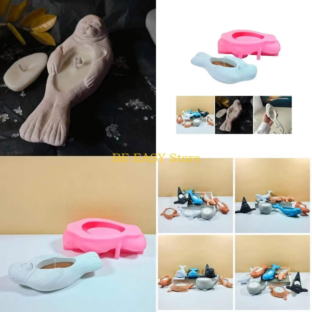 

E28F Seal Flower Pots Silicone Molds Plaster Molds Ocean Seal Cup Molds Handmade Craft Supply Plant Molds