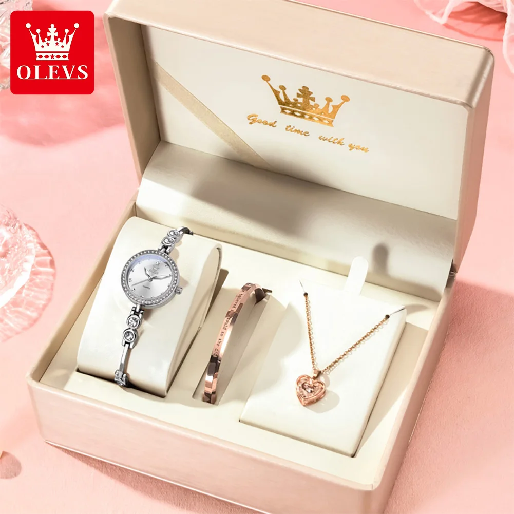 OLEVS 5670 Damenuhren, original, elegant, Quarzuhr, wasserdicht, leuchtend, Damen-Armbanduhr aus Edelstahl, Geschenkbox für Mädchen