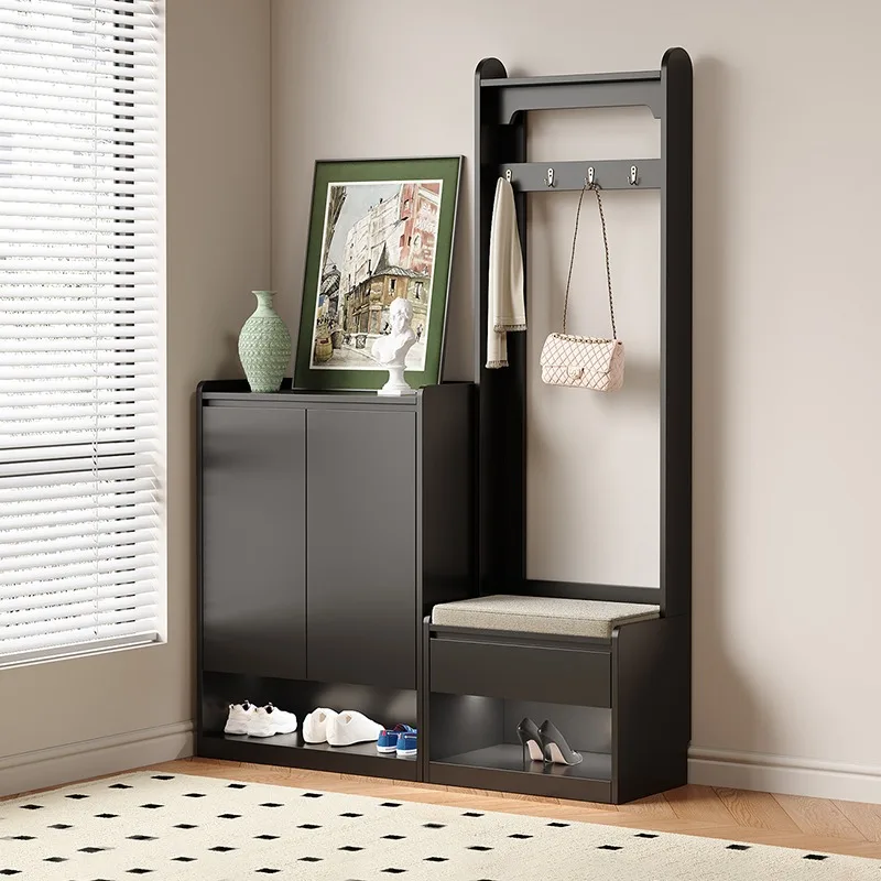 Minimalist shoe cabinet, hanger integrated household door entrance entrance coat rack shoe changing stool wall storage cabinet