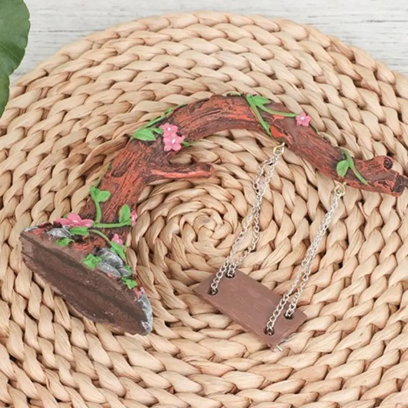 Balançoire miniature de jardin féerique avec 1 figurine d'arbre fleuri, modèle DIY, décoration d'intérieur pour patio, paysage, mini décor