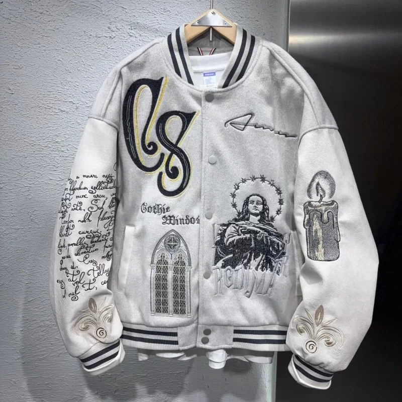 

Embroidery bomber Jacket Men Splicing PU Leather Sleeves Spring Autumn Streewear varsity Jacket Baseball Coats Men Clothing