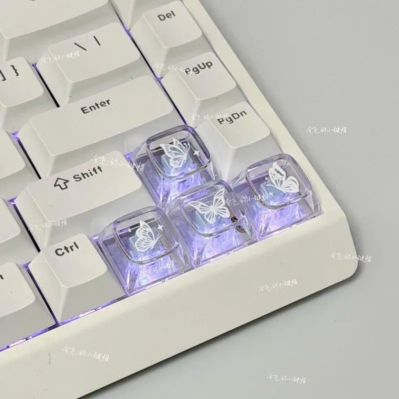 Transparent Butterfly Themed Keycap Cute Xda Height Mechanical Keyboard Wasd Key Pc Gaming Keyboard Collect Gifts Custom Keycaps