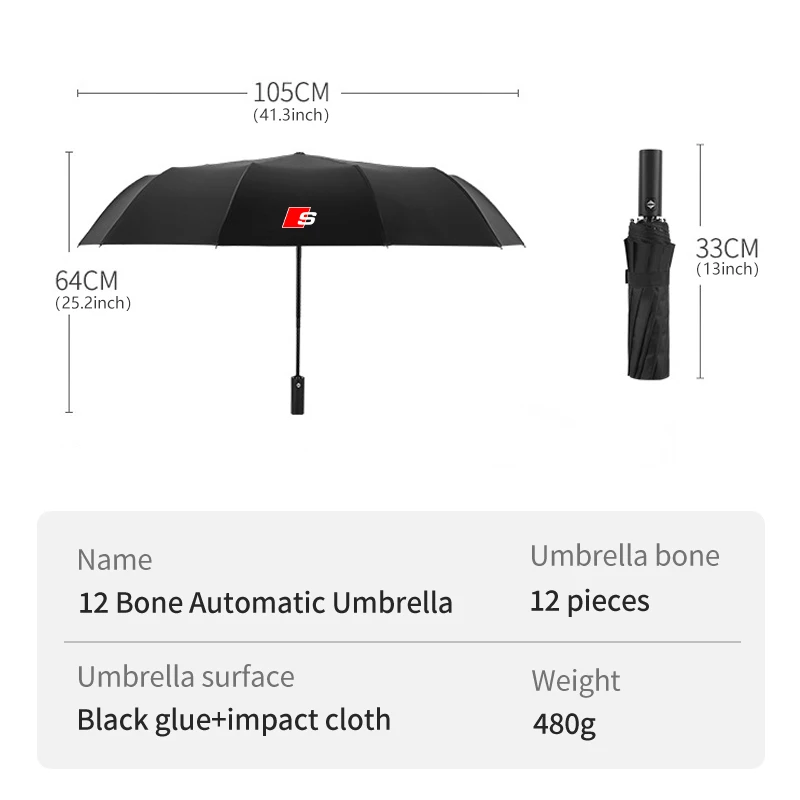 12 Bone Reinforced Strong Windproof Automatic Umbrella Folding For Audi Quattro A3 8P TT 8V A4 B8 RS3 RS4 S5 S6 S7 A3 Q3 A4L