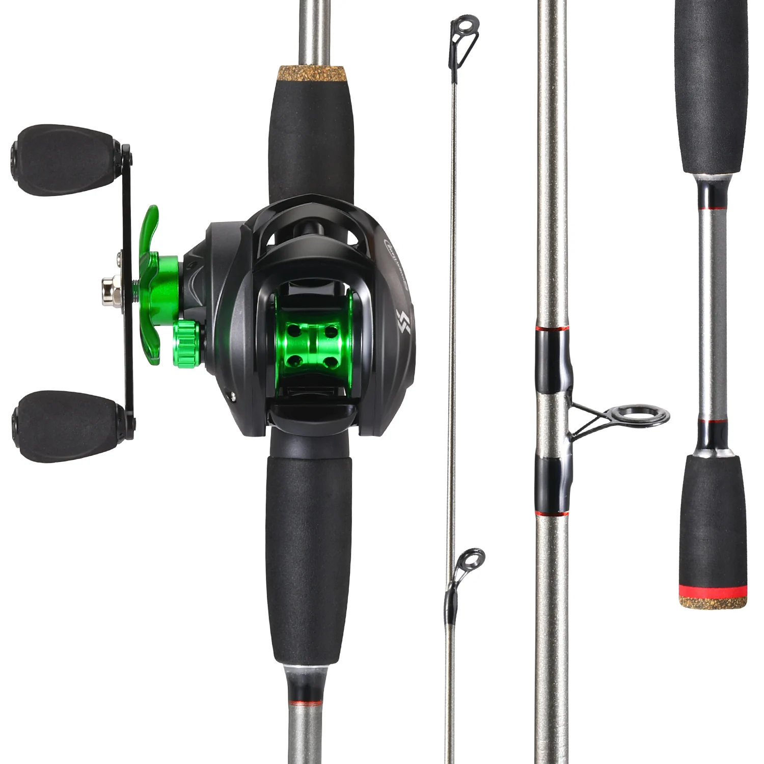 

Sougayilang 2Sections Fishing rod and Baitcasting Reel Set Glass Rod EVA Handle 5-10lb Trolling Reel Bass Trout Freshwater Fish
