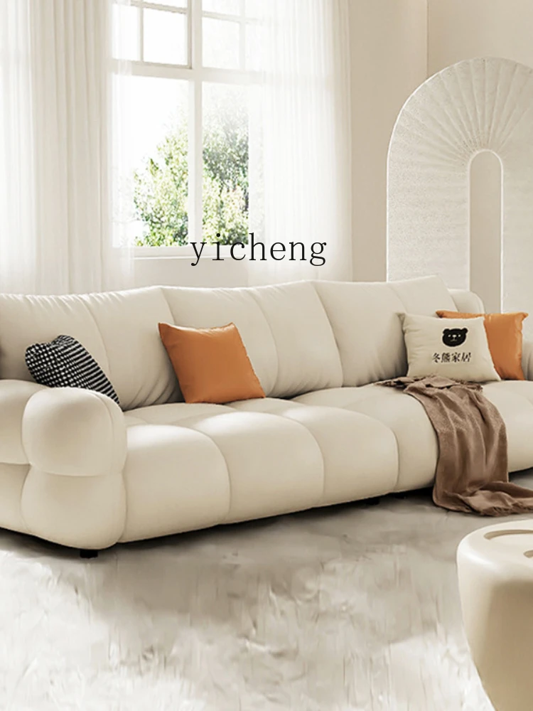 ZK Puff Cotton Candy Sofa Top Layer Leather French Cream Fengyunduo Latex Sofa Straight Row