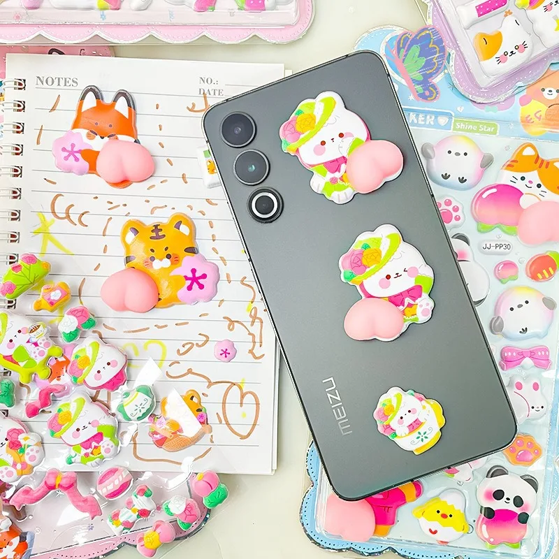 

Cute 3D Animal Butt Stickers Stress Relief Puffy Squishy Sticker DIY Scrapbook Guitar Phone Case Laptop Decal Random 2 Sheet