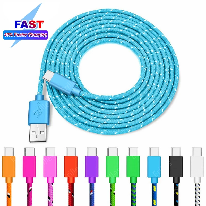 3A Fast Charging USB To Type C Cable Nylon Braid USB C Phone Charger Data Cord for Huawei P40 P30 Xiaomi 13 Oneplus Samsung S20