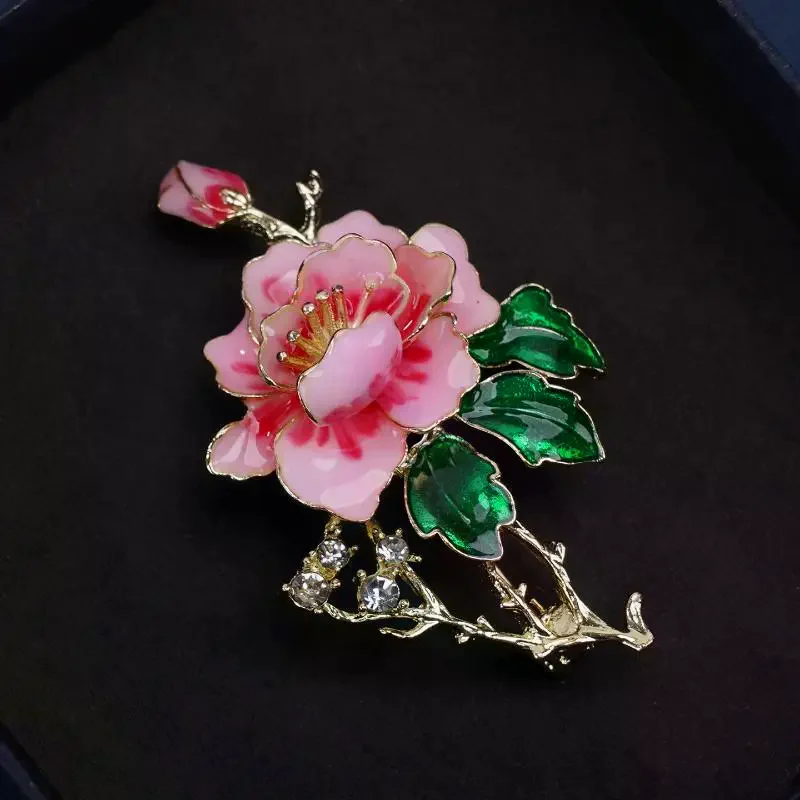 New Vintage Peony Brooch Temperament Elegant Painted Design Flower Corsage Pin Versatile Wedding Jewelry Accessories