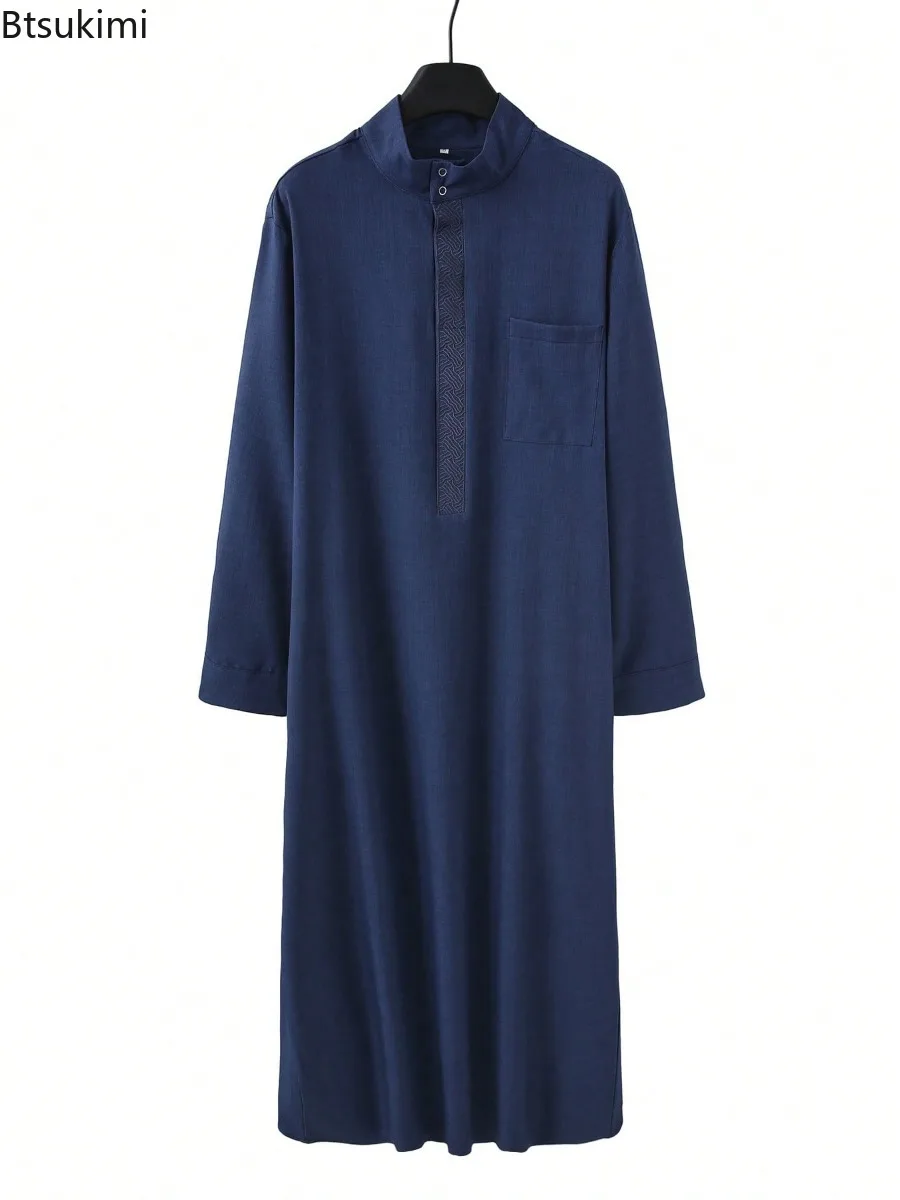 

Muslim Men Dress Casual Stand Collar Robe Long Sleeve Arabic Kaftan Abayas Pakistan Jubba Musulman Islamic Clothing Spring New