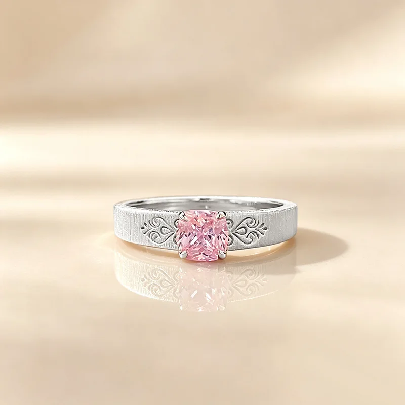 Xiaoyan 100% S925 silver 5 * 5mm fat square Papalacha powder ring, stylish and exquisite jewelry anniversary gift