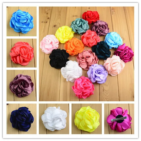 

100 Pcs Wholesale New Kids Head Flower 9cm Solid Color Grilled Edge Flower With 4.5cm Hairpin Girls Headwear 26 Ribbon Clips