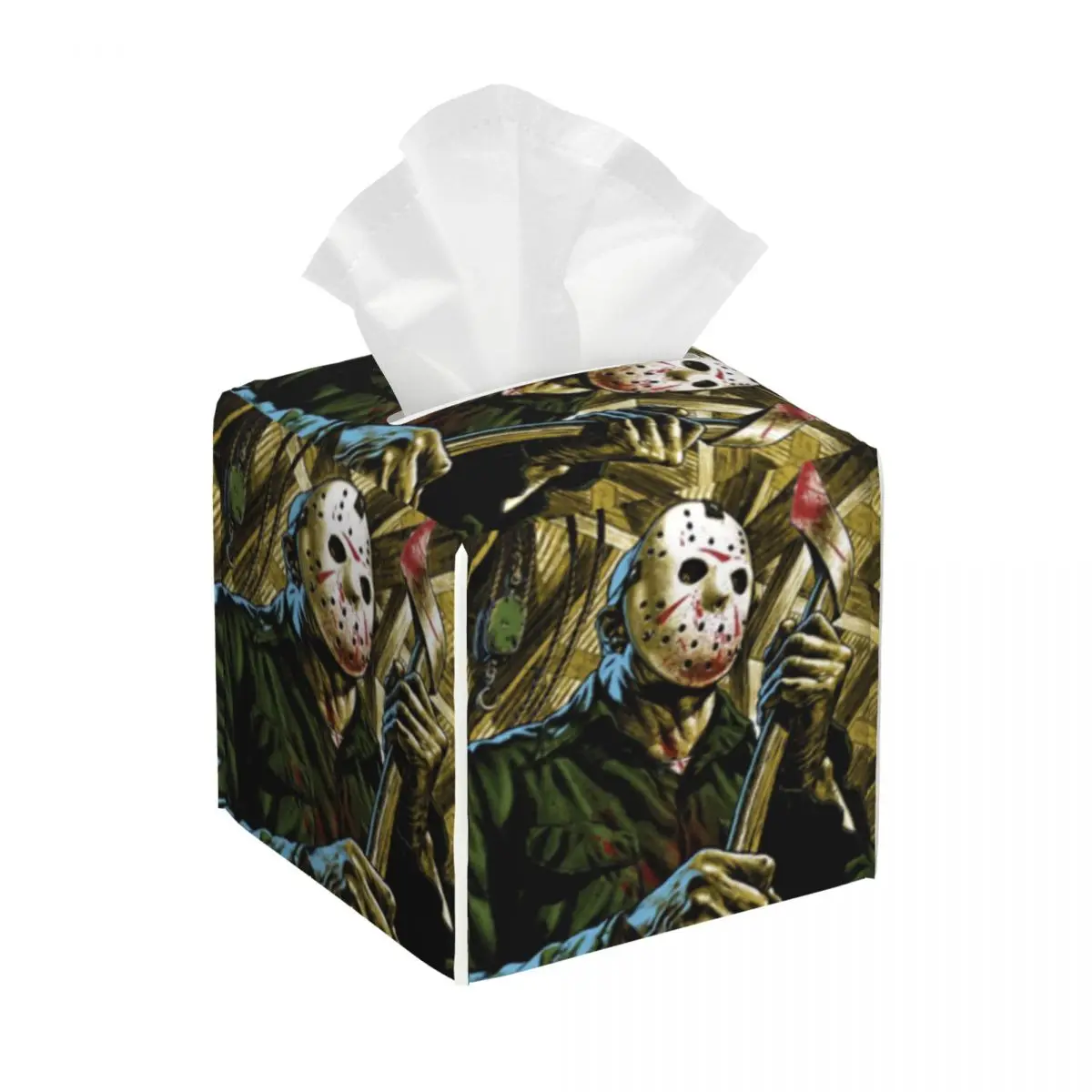 Custom Horror Movie Character Killer Facial Tissue Box Cover Square Halloween Film PU Leather Tissue Box Holder for Car Toilet