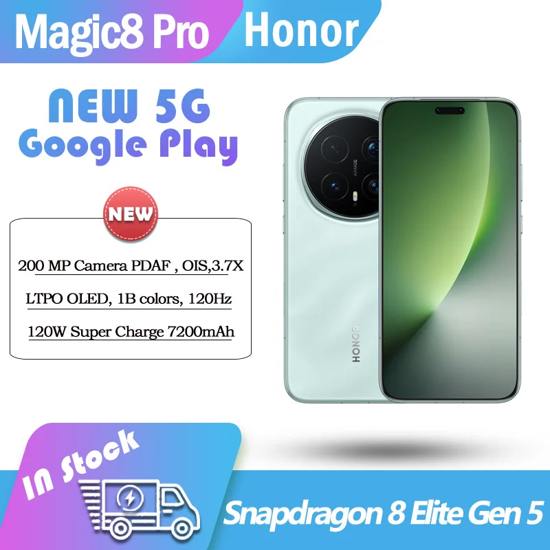 كاميرا Honor Magic8 Pro 5G Snapdragon 8Elite Gen5 200 MP شاحن 120 وات 7200 مللي أمبير في الساعة جوجل 6.71 بوصة 120 هرتز LTPOOLED 3.7x بصري