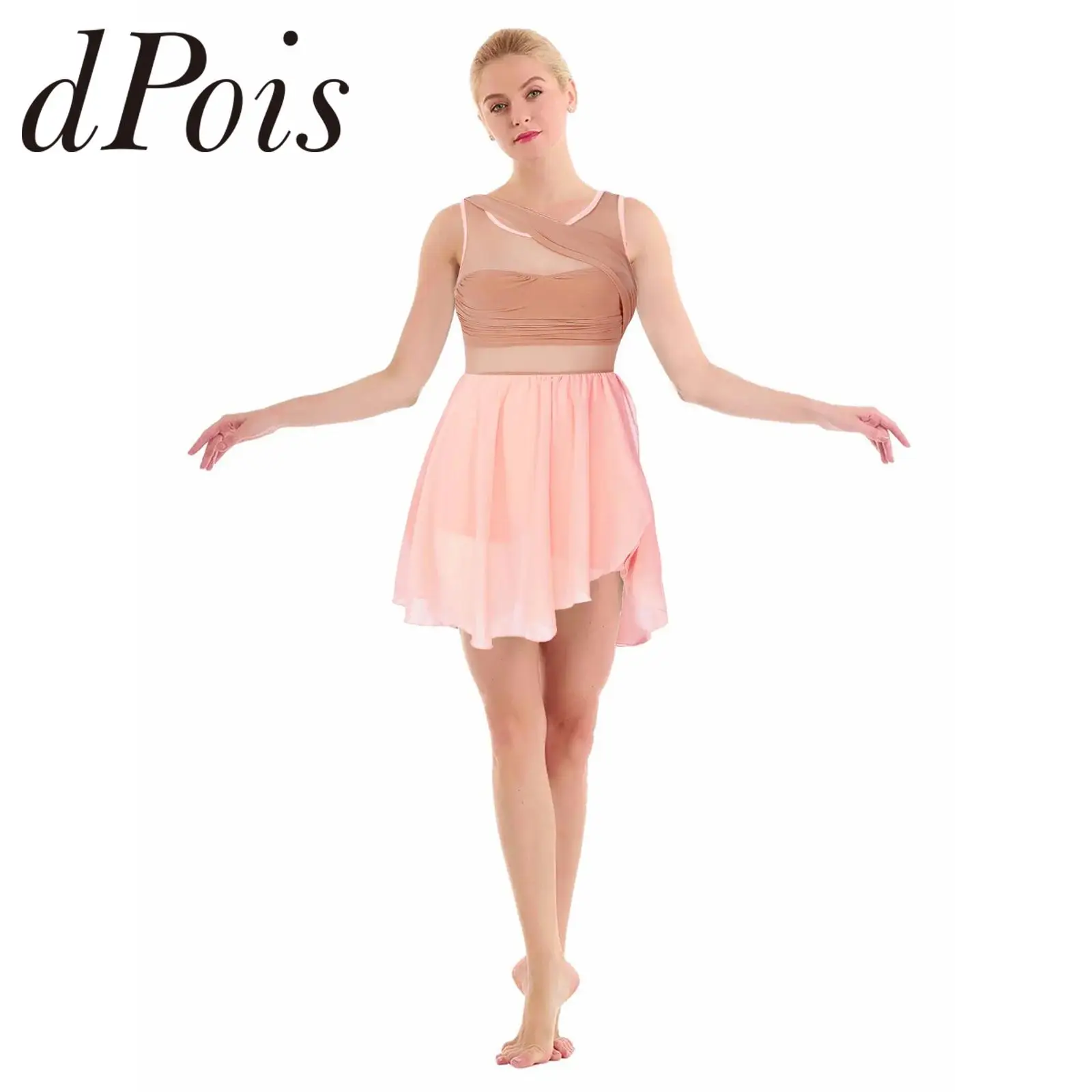 Adult Ice Skating Dress Women Sleeveless Chiffon Lyrical Dance Costumes Ballet Tutu Gymnastics Leotard Modren Dance Dress