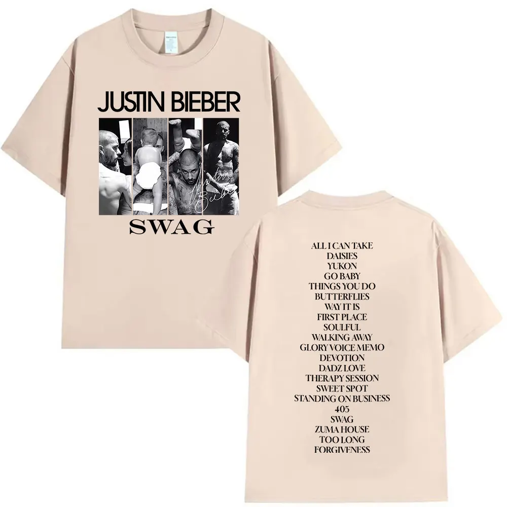 مغني الراب جاستن بيبر SWAG ألبوم 2025 ميرش تي شيرت الرجال موسيقى البوب الهيب هوب قصيرة الأكمام للجنسين المشجعين هدية الملابس تي شيرت الصيف