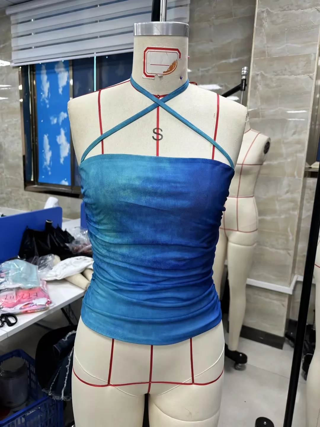 Women's Summer Cross Halter Tank Tops Tie Dye Sleeveless Backless Slim Fit Vest Streetwear