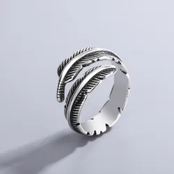 925 Sterling Silver Feather Adjustable Rings For Women Luxury Jewelry Gift Female  GaaBou Jewellery