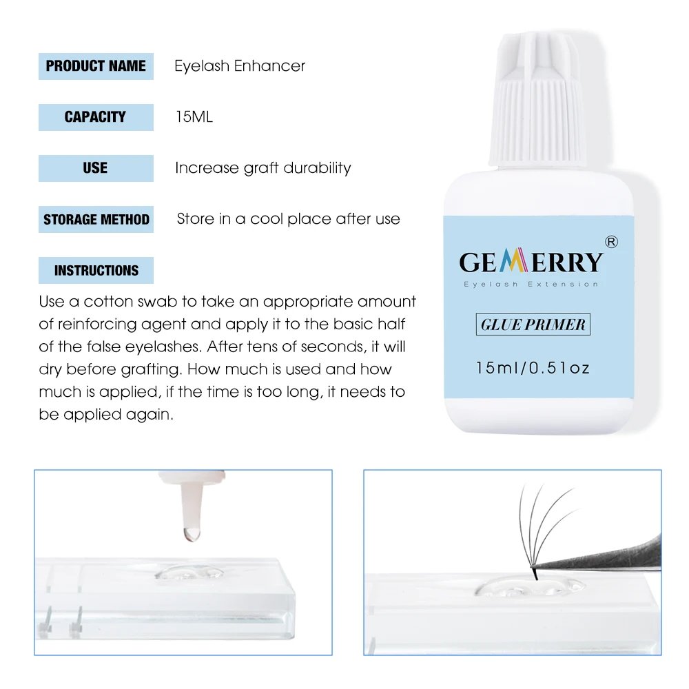 GEMERRY 15ml Eyelash Extension Glue Primer for False Lash Extend Time Adhesive Bonding Before Planting Professional Makeup Tools