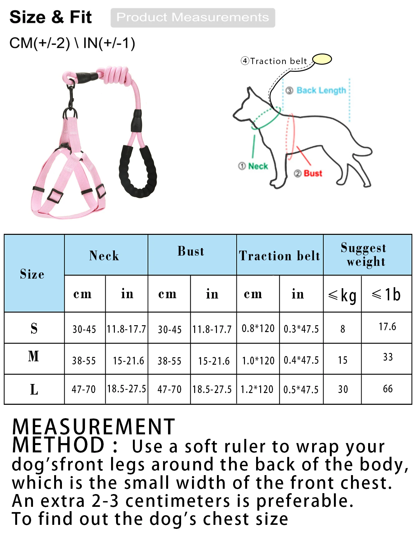 Pink  Leash for Cats and Dogs to Prevent Breaking Away Special Dog leash Chain Adjustable Pet Supplies