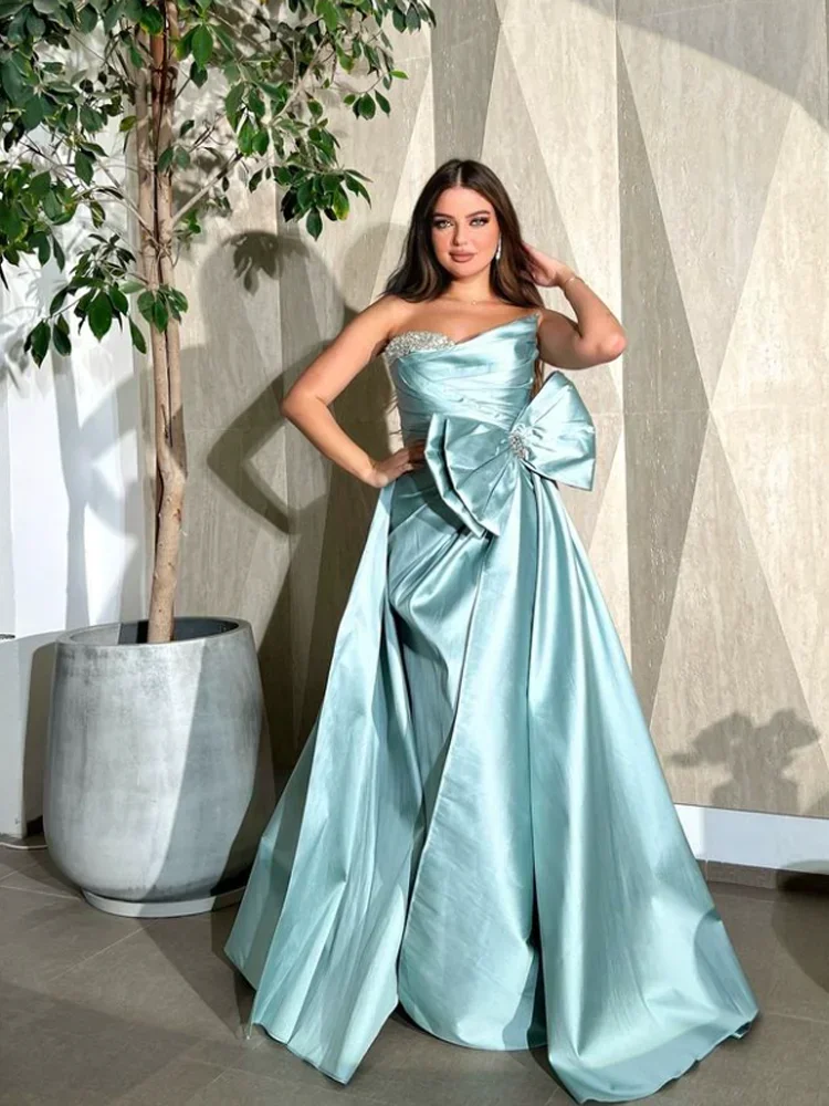 Exquisite Classic Modern Style Jersey Sequined Bow Pleat Ruched A-line Strapless Long Dresses Quinceanera Dresses Fashion Retro